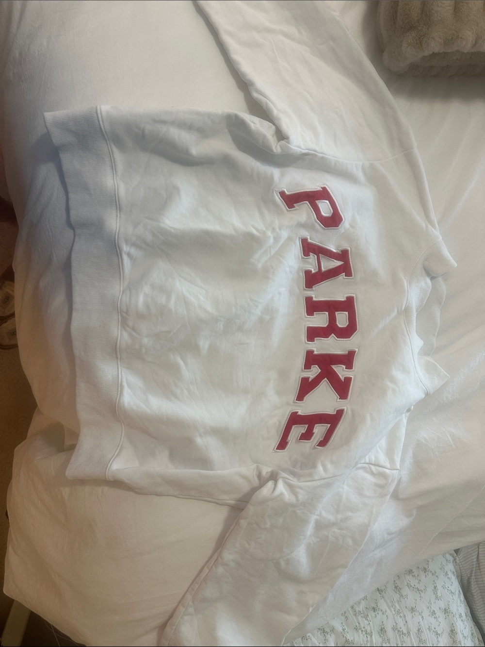 White Hoodie with Pink 'PARKE' Back Logo